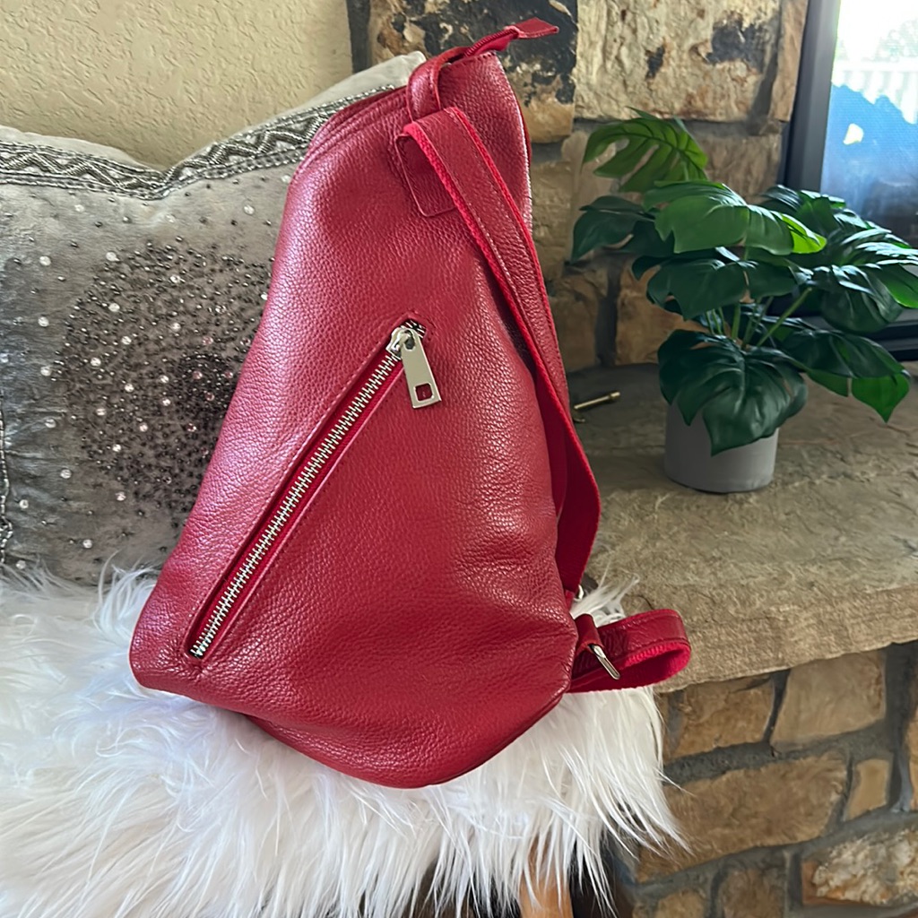 Nwot Gorgeous Red Leather Backpack